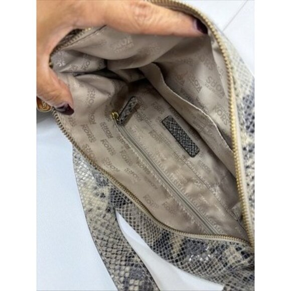 Michael Kors Python Embossed Leather Hobo Shoulder Bag Gold Hardware + Wallet - Picture 11 of 16